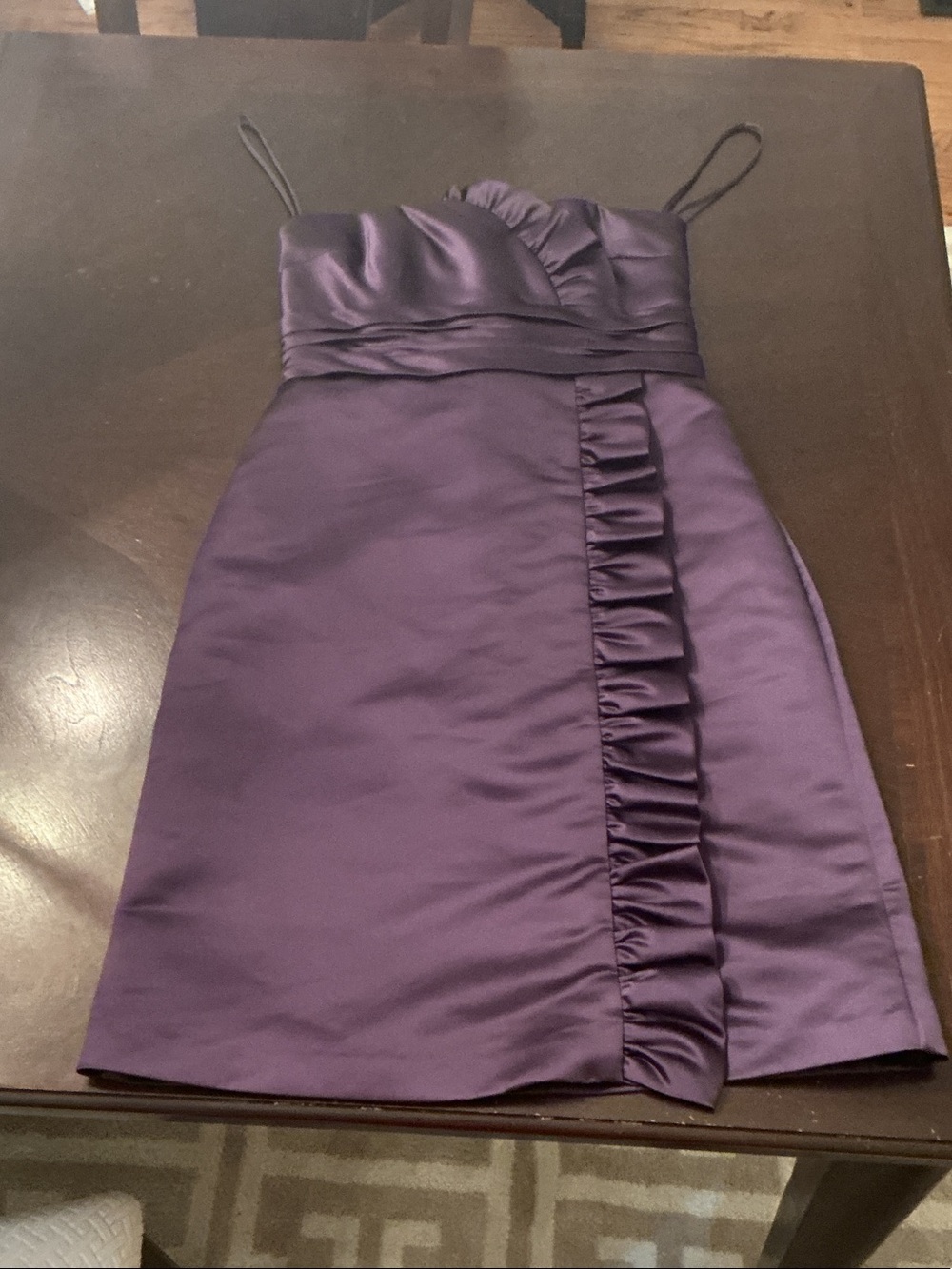 Priscilla of Boston Deep Purple Satin Ruffle Spaghetti Strap Dress